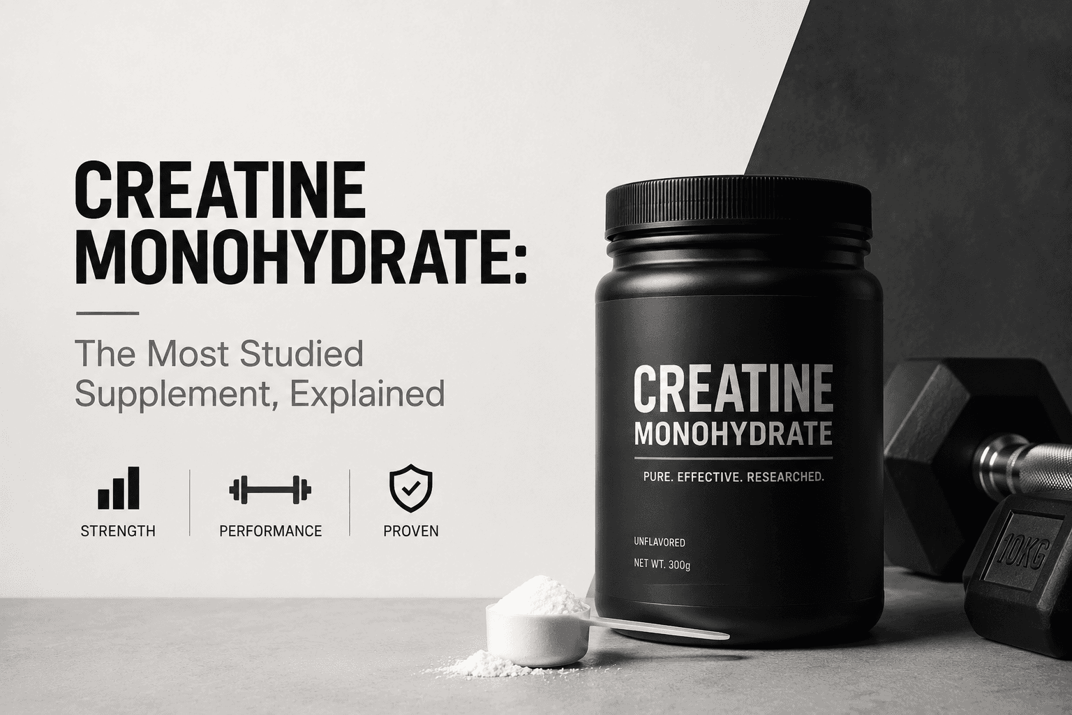 Creatine monohydrate powder measured with a scoop