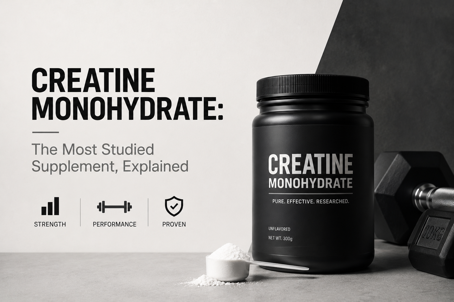 Creatine monohydrate powder measured with a scoop