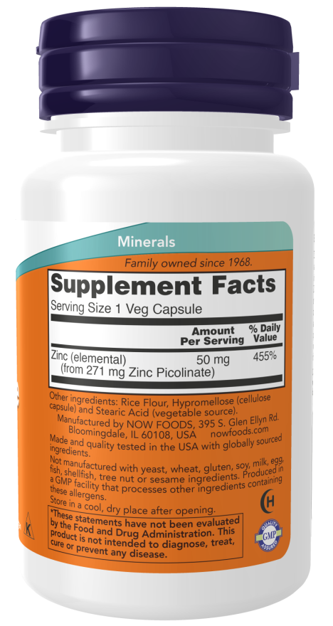 NOW FOODS ZINC PICOLINATE 50 MG VEG 60 CAPSULES