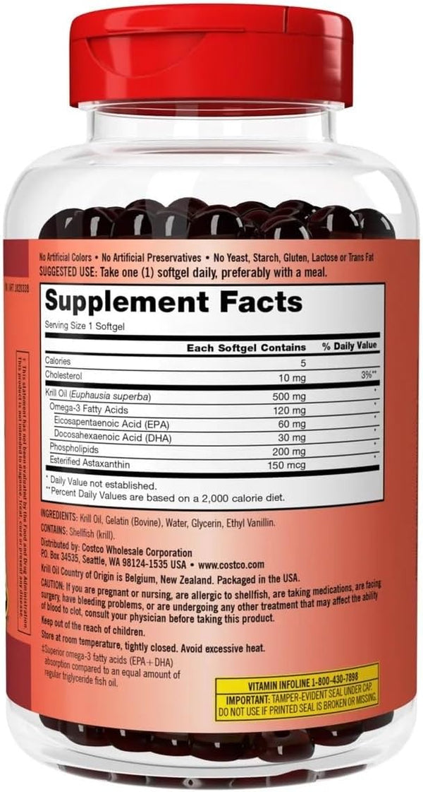 Kirkland Signature Krill Oil 500mg, 180 Softgels
